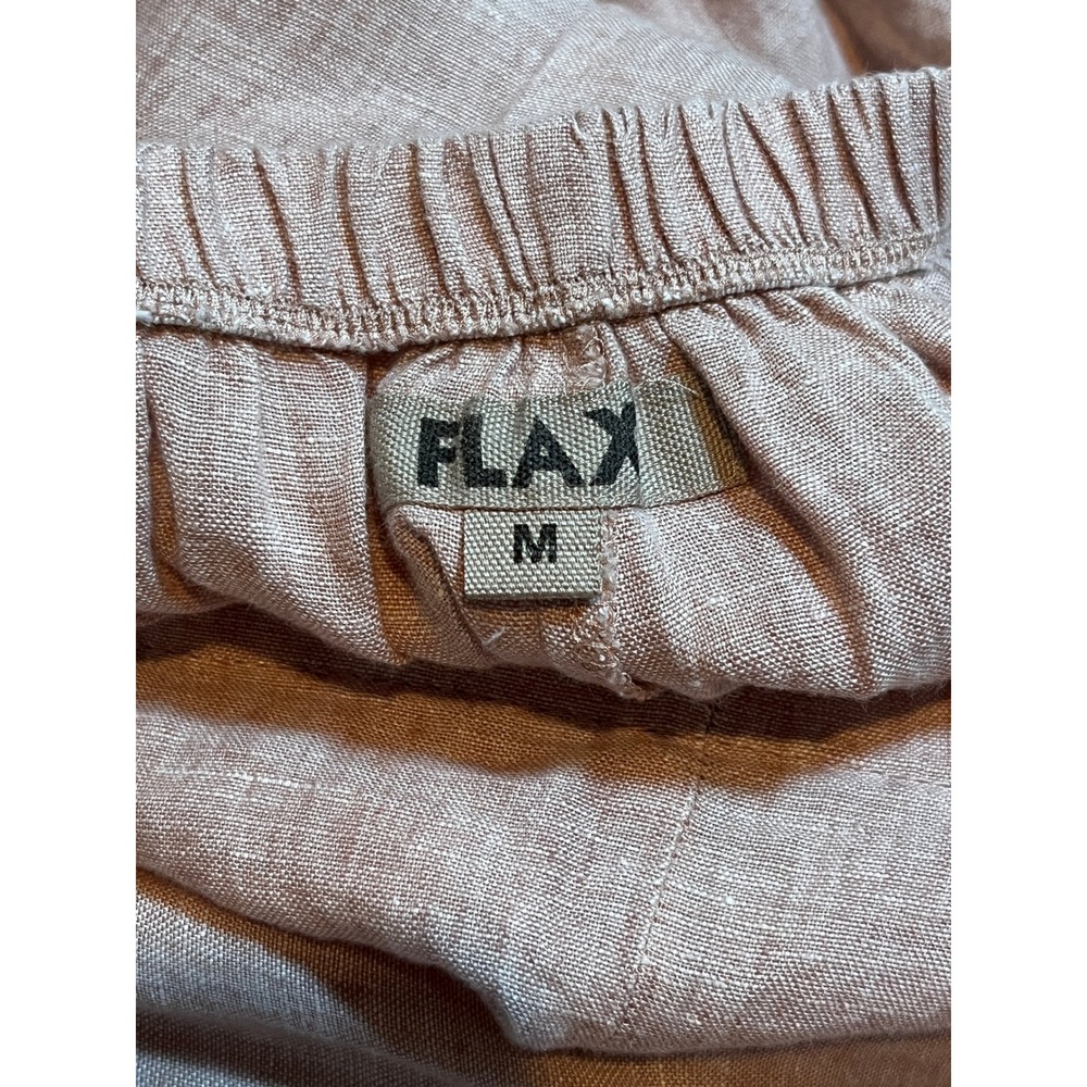 FLAX Linen Pants Womens M Rose Pull On Elastic Pockets Hem Slit Straight Leg - Picture 4 of 12